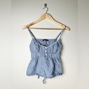Brandy Melville Blue & White Stripe Adjustable Strap Tie Back Bow Crop Top S